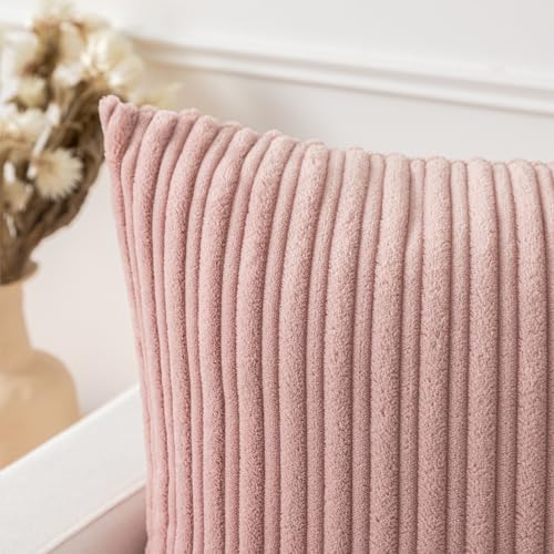 Kevin Textile Striped Corduroy 18”x18” Pillow Covers 2 Pack, Baby Pink