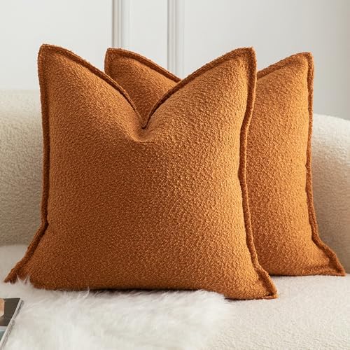 MANDIOO Pack of 2 Decorative Throw Pillow Covers Accent Solid Woven Textured Cushion Covers Pillow Cases Bedroom Living Room Sofa Home 26 x 26 Inch Tobacco