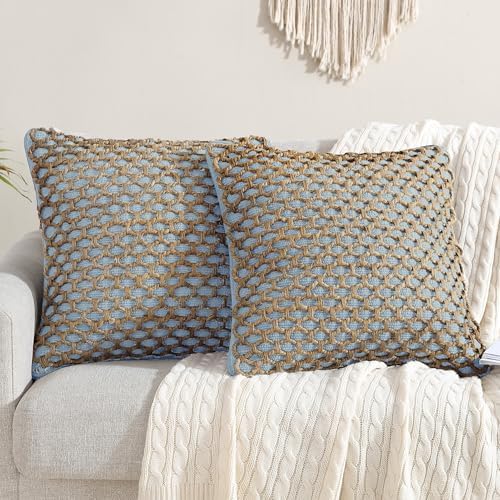 Boho Living Jada Decorative Throw, (2) 20" x 20" Pillow Covers, Light Blue 2 Count