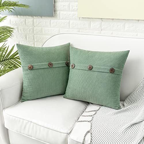 HWY 50 Sage Green Chenille Throw Pillow Covers 20x20 Inch Buttons Pack of 2