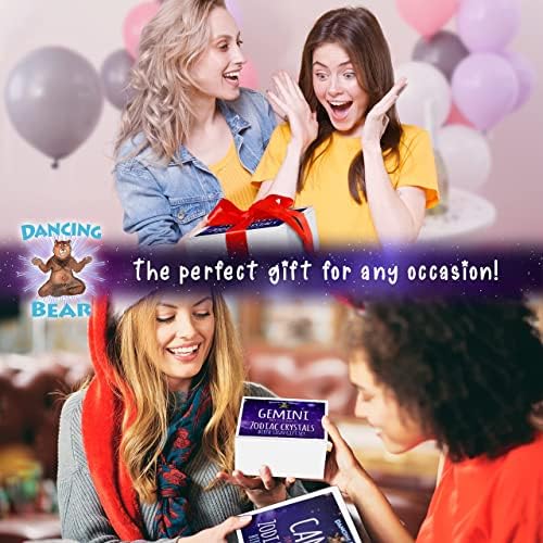 DANCING BEAR Gemini Zodiac Healing Crystals Gift Set (14 Pc): 9 Stones, 18K Gold-Plated Constellation Necklace, Meteorite, Succulent Candle, Palo Santo Smudge Stick, and Info Guide, Made in The USA