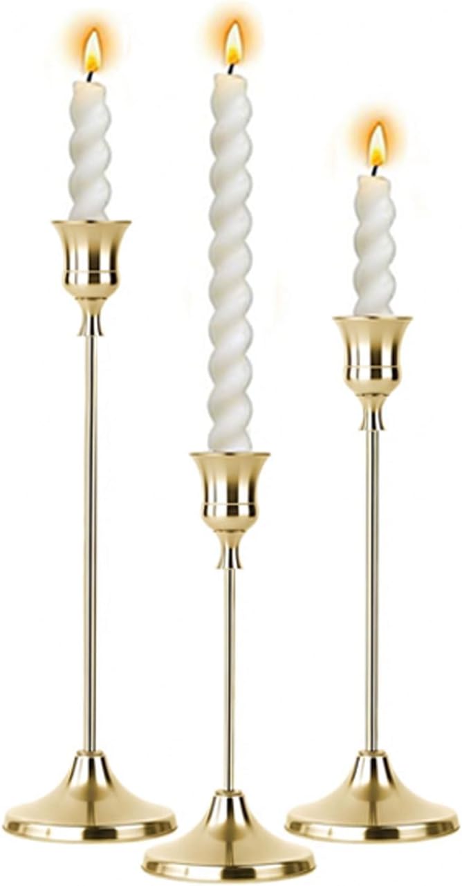 1 Sets Candle Holder Gold Candlestick Holders -Vintage Modern Metal Taper Candle Holders, Decorative Centerpiece for Table Mantel, Wedding Kitchen Home Decor, Wedding Gift,3Pcs