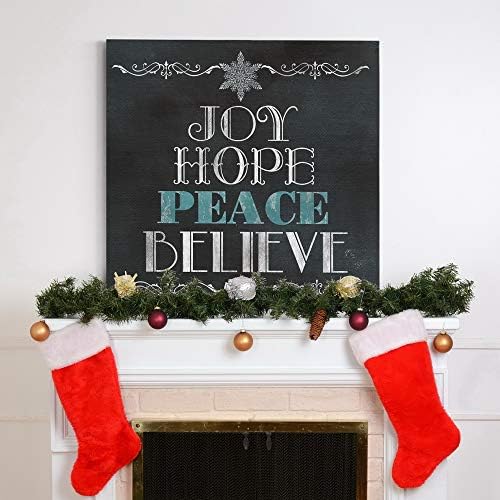 Renditions Gallery Canvas Art Prints for Home Decor Joy Hope Peace Believe Christmas Inspirational Tree Wall Hanging Artowrk for Living Room Home Kitchen Wall Decorations - 32"X32" LT05