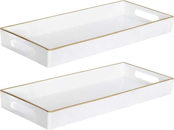 MAONAME White Vanity Tray Set of 2, Rectange Toilet Tank Trays with Handles