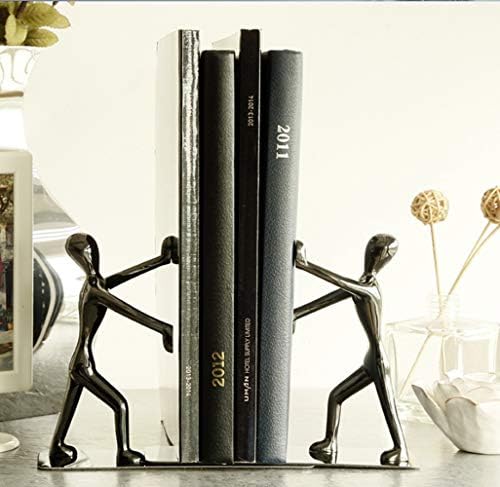 Fasmov Heavy Duty Stainless Steel Man Bookends Nonskid Bookends Art Bookend,1 Pair (Black)