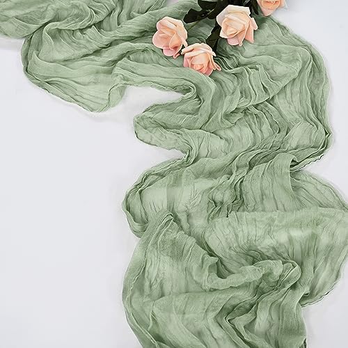 30 Pack Sage Green Table Runner 10Ft Cheesecloth Table Runner Boho Gauze Table Runners Romantic Long Cheese Cloth Sheer Fabric Table Runners for Wedding Party Bridal Shower