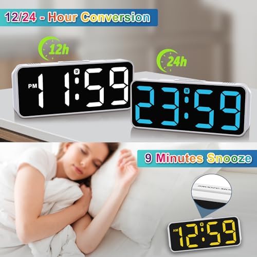 Peakeep Small Cute Digital Alarm Clock Plug in for Kids Bedroom Bedside