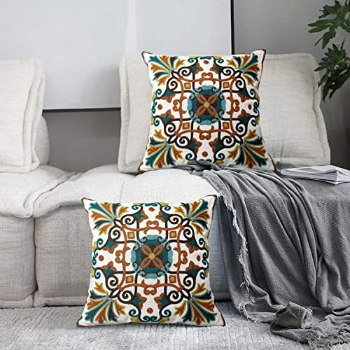 Alysheer Boho Embroidered Throw Pillow Cover 18"x18" Set of 2, Burnt Orange
