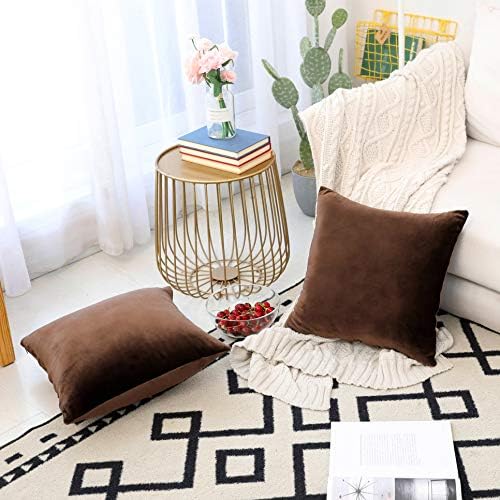 Home Brilliant Pillow Covers 18x18 Velvet Decorative Throw Pillows for Sofa Couch Bench, Set of 2, 18 x 18, Brown Inches(30x50cm), Brown