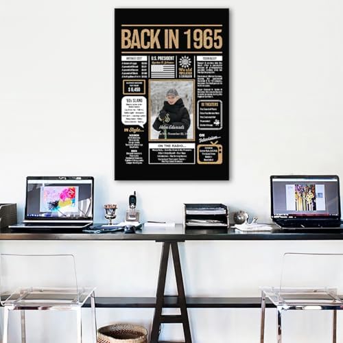 Hexadecor Personalized 60th Birthday Party Decorations Men, Women, Him, Her - Custom Gifts Idea For 60 Years Old, Back In The Year You Born Newspaper For 60th Birthday Poster No Frame Black Gold