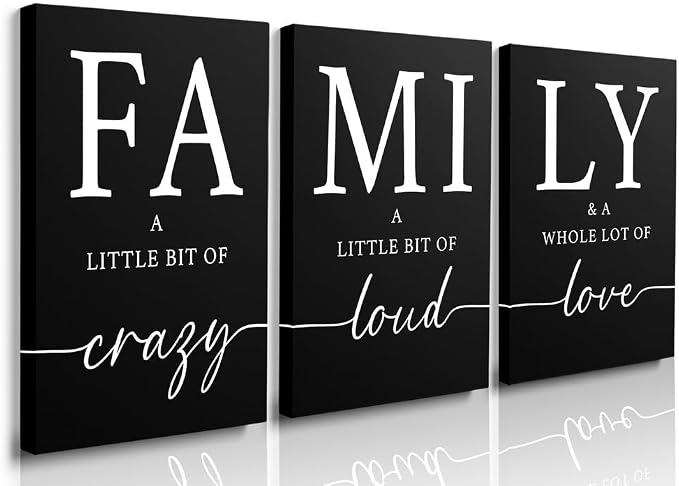 GUBIYU Black Home Family Wall Art for Living Room Dining Room Pictures Paintings Wall Decor for Walls Living Room Artworks Posters Decoration Large Family Entryway Prints Canvas Set of 3 16"X24"