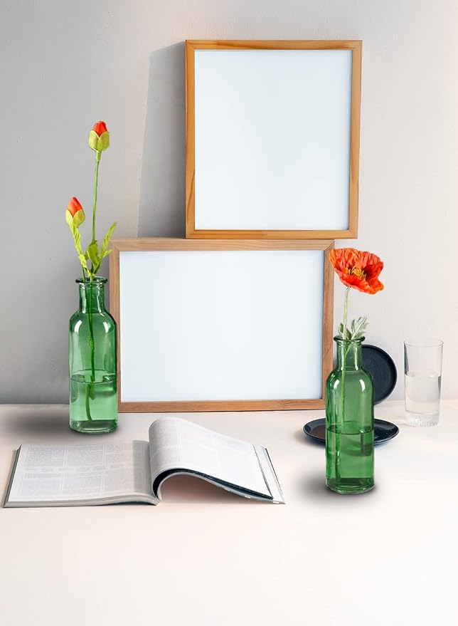 Serene Spaces Living Set of 6 Large Green Bud Vases, Apothecary Jars, Decorative Glass Bottles, Centerpiece for Wedding Reception, Antique Decoration, Flower Vases, Measures 6.5" Tall & 2" Diameter