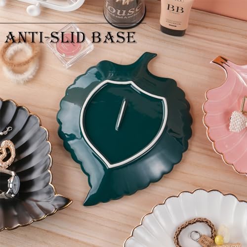 VanEnjoy Decorative Candy Dishes - Pink Ceramic Key Bowl for Entryway Table, Leaf Jewelry Plate Tray