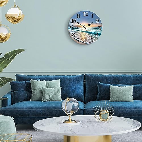 VIKMARI 14in Nautical Beach Wall Clock Silent Wooden Kitchen Wall Decor