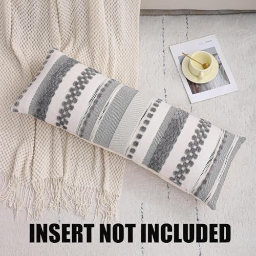 14x36 Gray Throw Pillow Cover Boho Lumbar Pillow Cover