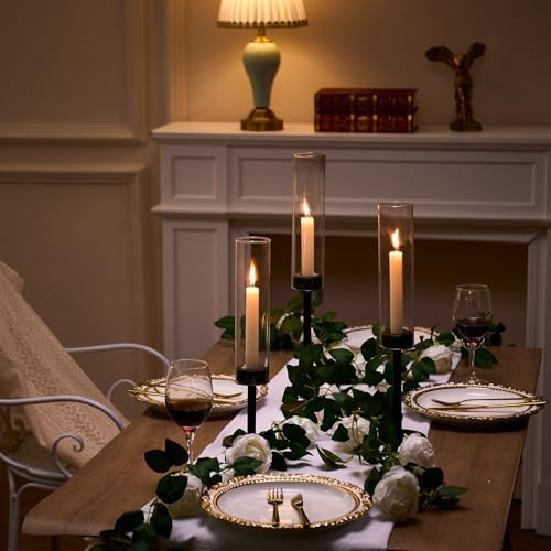 Black Hurricane Glass Candle Holders Set of 6 Tall Taper Candlestick Holder