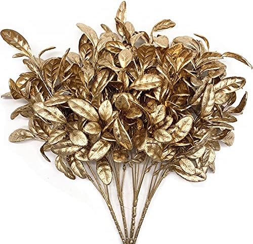 CATTREE Artificial Gold Plants Flower Fake Golden Leaves Home Decor 4 Pack