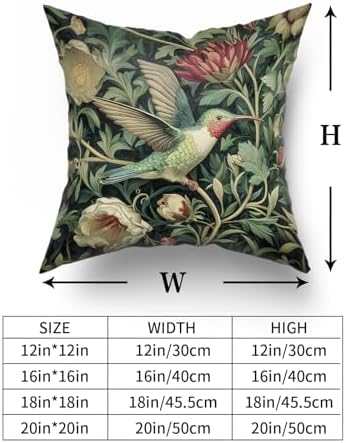 Giwawa Vintage Hummingbird Pillow Covers Set of 2, Rustic Green Bird Floral Pillow Cases 20x20in, Boho Flower Botanical Cotton Throw Cushion Covers for Sofa Couch Patio Seasonal Decoration
