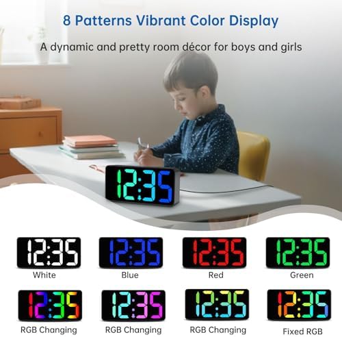 DreamSky Small Digital Alarm Clock for Bedroom, RGB Kids Alarm Clock Boys