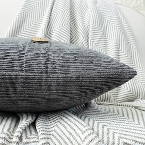 HWY 50 Grey Chenille Throw Pillow Covers 12x20 Inch Buttons Pack of 2
