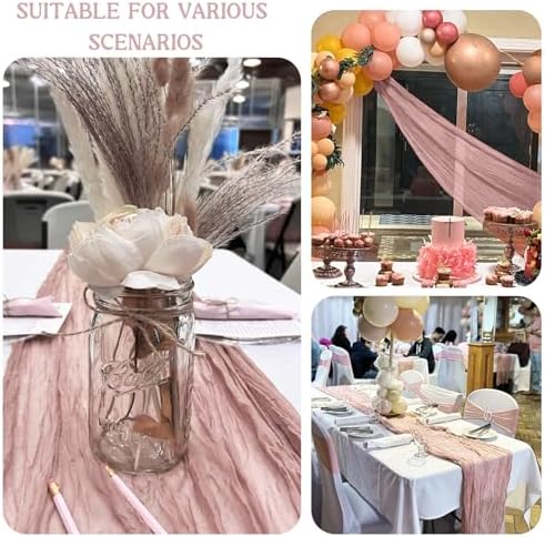 3 Pack 120 Inch Dusty Pink Cheesecloth Table Runner Boho Rustic Gauze Sheer Romantic 10 FT Long Cheese Cloth Table Runner for Bridal Baby Shower Wedding Party Birthday Holiday Home Easter Decor