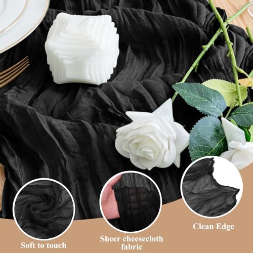 Wokceer Cheesecloth Table Runner Black 10FT Boho Gauze Runner, 6 Pack