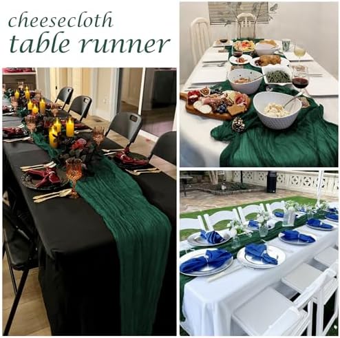 25 Pack Emerald Green Cheesecloth Table Runner 17 x 108 Inch Gauze Table Runner Fabric Semi Sheer Cheese Cloth Table Runner Bulk for Rustic Romantic Wedding Baby Shower Table Decoration