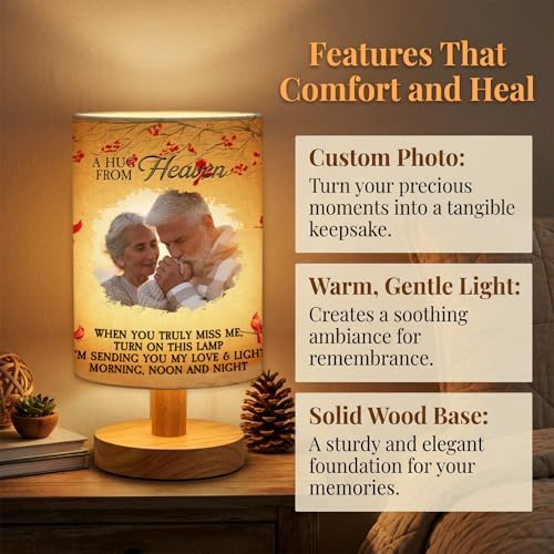 Personalized Memorial Gifts Lamp - Custom Photo Remembrance Gift for Loss, in Memory of Loved One Gifts, Comforting Sympathy Light for Home Decor, Warm Glow Wooden Base Table Lamp