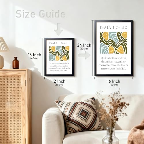 Framed Isaiah 54:10 Bible Verse Wall Art, Christian Floral Canvas Wall Decor Painting, Boho Religious Inspirational Scripture Print Poster Picture for Living Room Bedroom Prayer Room Home Decor 12x16 Inch