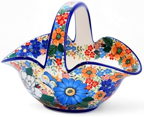 Ceramic Fruit Basket with Handle, Small Decorative Table Candy Bowl