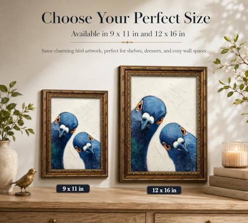 CXKAWM Vintage Gold Framed Whimsical Pigeon Canvas Wall Art 12x16in | Funny Blue Bird Wall Decor Picture Modern Animal Poster Print for Living Room Dining Room Home Decoration