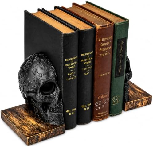 Skull Bookends, Heavy-Duty Gothic Skeleton Book Holder Set