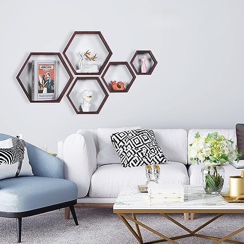 Hexagon Shelves,Floating Wall Shelf,Honeycomb Octagon Cube Shelves Wood