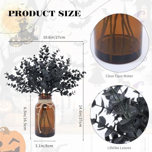Coferset Fake Eucalyptus Stems in Glass Vase with Faux Water,Black