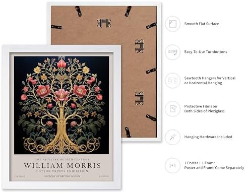 Poster Master William Morris Poster - Tree of Life Print - Flower Art - Botanical Design - Exhibition Display - Floral Painting - Aesthetic Artwork - Great Office or Bedroom Decor - 16x20 White Framed
