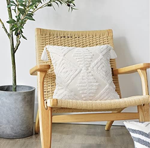 Boho Throw Pillow Covers 20x20 Tufted Tassels for Sofa Off-White