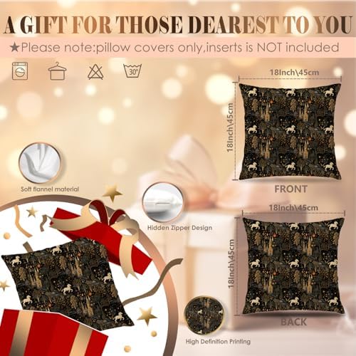 Medieval Dark Gothic Forest Pillow Cover 18x18 Double-Sided, Witchy Boho Celestial Whimsical Forest Horse Castle Decorative Throw Pillow Cover for Home Bedroom Room
