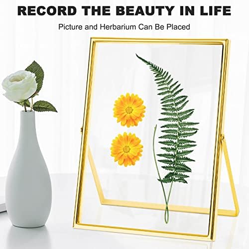 Gold Floating Picture Frame set of 2, 7"×9" Frame For Picture 5×7 4x6 6x8 2x3 Metal Glass Photo Frames,Tabletop Display Vertically,Home Wedding Party Office Decor