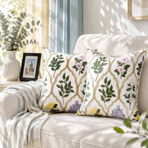 Alysheer Floral Embroidered Throw Pillow Cover 18"x18", 2pcs Light Pink