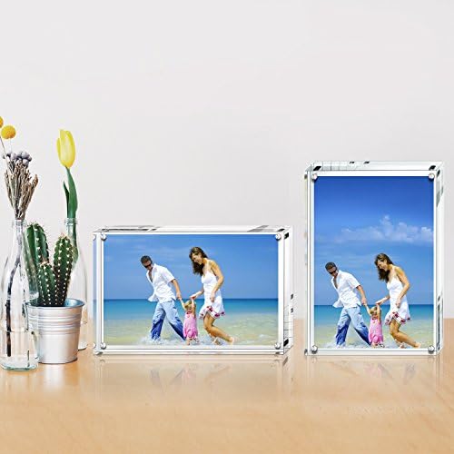 AMEITECH Acrylic Photo Frames 6x8'', Magnetic Acrylic Block Picture Frame,Desktop Frameless Photograph Display