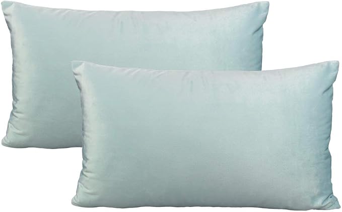 VAKADO Light Blue Lumbar Velvet Soft Solid Throw Pillow Cases Decorative Rectangle Cozy Cushion Covers Home Decor for Living Room Couch Sofa Car 12"x20" Set of 2