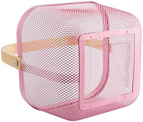 AJIODA Metal Mesh Steel Basket, Storage Organizer Basket Multi-functional Hanging Kitchen Baskets Fruit Basket Bin with Bamboo Handle for Kitchen Bathroom Picnic Shopping Decor Cabinet Home, Pink