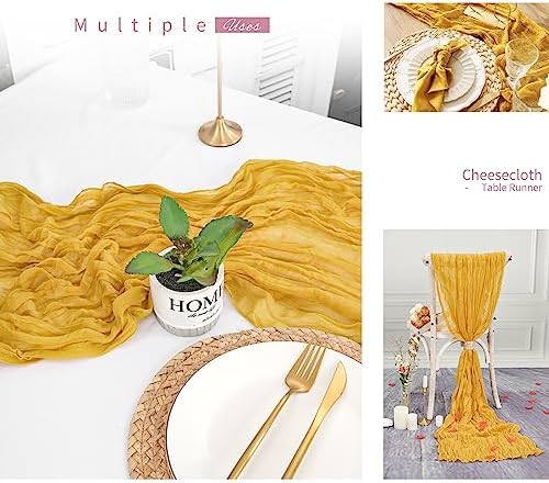 6 Pack Gold Cheesecloth Table Runner, Extra Wide 35x120 Inch