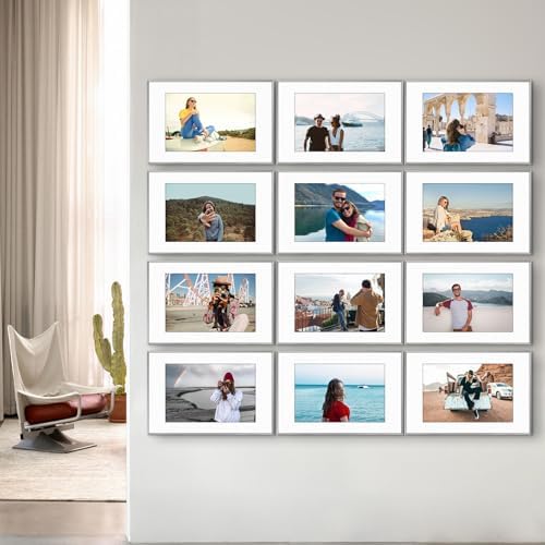 Frametory 12 Pack 16x24 Aluminum Frame with Mat for 12x18 Photo, Silver