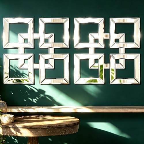 QMDECOR 2 Pack Silver Mirrored Wall Decor 12.2x12.2” Decorative Mirror Modern Fashion DIY Wall-Mounted Mirrors Square Gorgeous Glam Accent Decor Vintage Decor Chic Mirror for Room Home Decor
