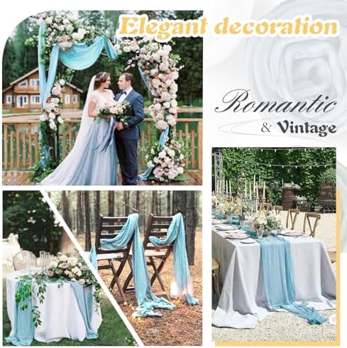 Baby Blue Cheesecloth Table Runner 2 Pack 35" Boho Gauze Cheese Cloth 120 inches Long Rustic Sheer Fabric Bulk for Baby Shower Wedding Bridal Birthday Party Table Decorations