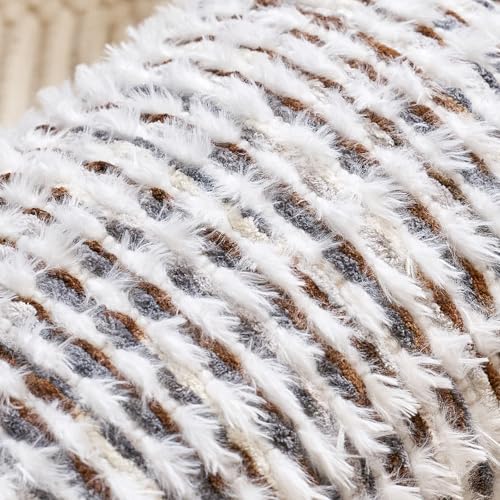 Aeckself Boho Chenille Tufted Pillow Cover 20 x 20 Inch, Decorative Square Throw Pillow Cover Neutral Pillowcase for Couch Bedroom Living Room, Brown White