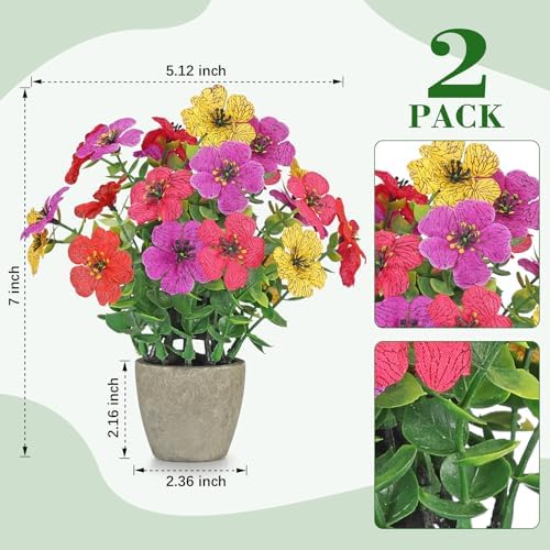 2 Pack Small Fake Plants Potted Artificial Plants Artificial Flowers Potted