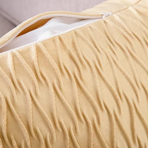 MADIZZ Set of 2 Super Soft Velvet Decorative Throw Pillow Covers 18x18 inch Khaki Square with Texture Luxury Style Cushion Case Pillow Shell for Sofa Bedroom