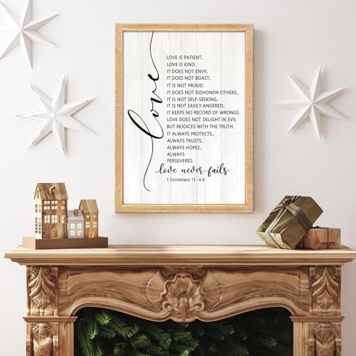 Love is Patient Love is Kind Framed Wall Art, 11''×16'' Positive Narrow Holy Religious Christian Saying Sign for God Jesus Christ Prayer, Vintage Inspirational Catholic Scripture Decor